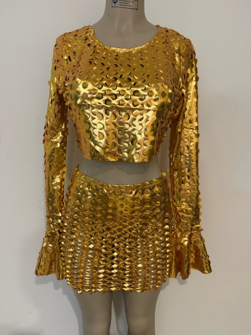 Gold Metallic Cutout Mini Skirt - Women's